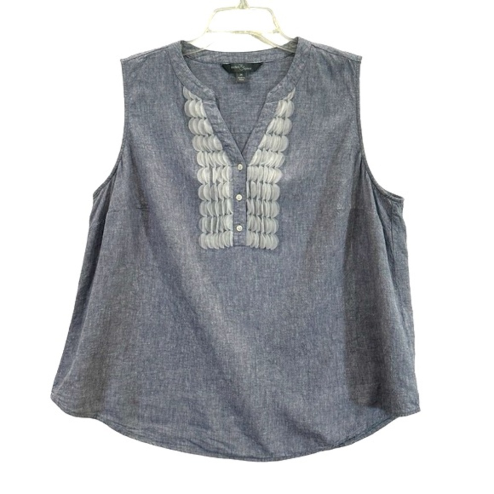 Market &‎ Spruce Linen Blend Front Lace Detail Sleeveless Blouse Popover V-neck